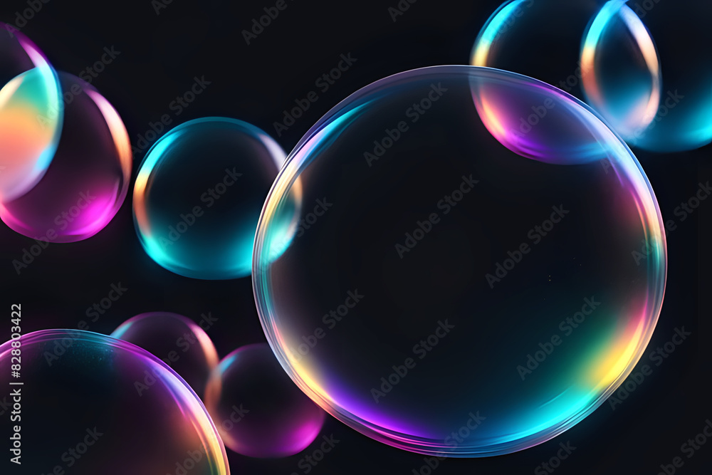 Poster abstract technogy of neon light and bokeh light with glittertransparent soap bubble floating shines 