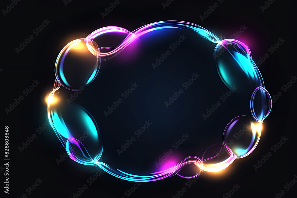 Poster abstract technogy of neon light and bokeh light with glittertransparent soap bubble floating shines 