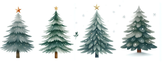 Watercolor Christmas tree clipart transparent background and gold star