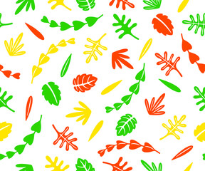 Summer and autumn leaves, seamless background. Leaf, plant, nature, foliage and flora, pattern and illustration