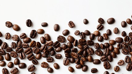 Obraz premium cascading coffee beans isolated on white background food and drink concept