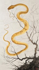 Obraz premium Ethereal Lunar Serpent - Elegant Chinese Ink Painting-Inspired 4K Wallpaper for the Year of the Snake.