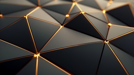 A polished, futuristic background consisting of black and gold triangular tiles arranged in a geometric pattern for a sleek, modern look. The 3D rendering shows the tiles creating a textured