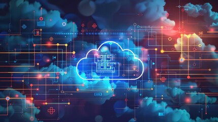 Obraz premium cloud computing technology and data storage infrastructure network concept illustration