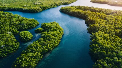 Aerial View of Coastal Mangrove Forest for World Ocean Day