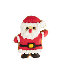 Delicious Christmas cookies in the shape of Santa on a white background