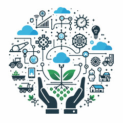 Drone technology smart farming agriculture of future vector white background 