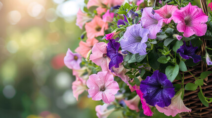 Fototapeta premium Petunias in a hanging pot