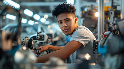 Young Male Technician Working at Industrial Manufacturing Plant