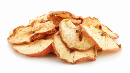 crispy dried apple slices isolated on white background healthy snack food photography