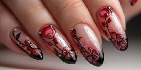 fashion french DarkPink-biege nail art nails