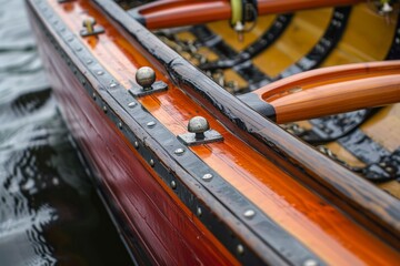 Detailed Image of Rowing Boat Rigging and Oarlocks - Competitive Rowing Equipment and Craftsmanship Design for Print