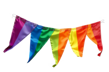 Rainbow pennant, isolated on solid white background, PNG di-cut style, realistic photo style, object as model