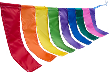 Rainbow pennant, isolated on solid white background, PNG di-cut style, realistic photo style, object as model