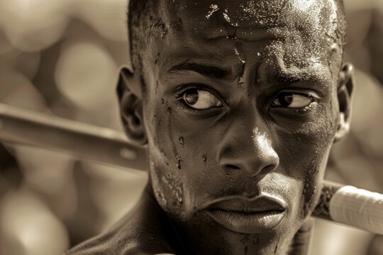 Intense Concentration of a Javelin Thrower with Focus on Determination and Skill - Powered by Adobe