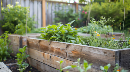 Mixed raised wooden garden bed