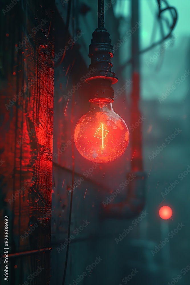 Wall mural the red light bulb is a symbol of hope in the darkness. it is a beacon of light that can guide us th