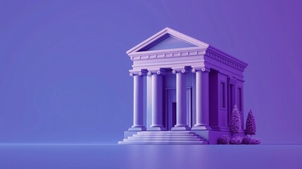 Obraz premium A digitally rendered image of a neoclassical building with columns and a pediment, depicted in shades of purple and blue.