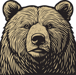 Woodcut Style Bear Face - Vector