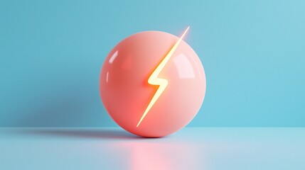 A vibrant pink sphere with a glowing, golden lightning bolt, set against a blue background. Modern and minimalist design.