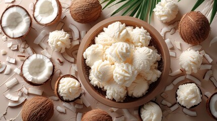 Collection of PNG. Coconut ice cream ball isolated on a transparent background. 
