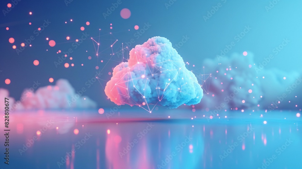 Aufkleber Abstract 3D rendering of a futuristic cloud computing concept in neon pink and blue colors, symbolizing innovation and digital data storage.