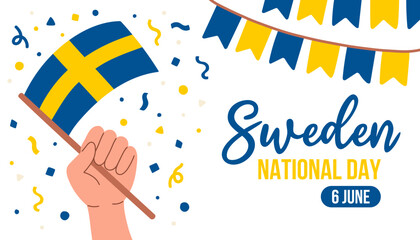 Sweden national day greeting card, banner with template text vector illustration. Sweden memorial holiday 6 of June