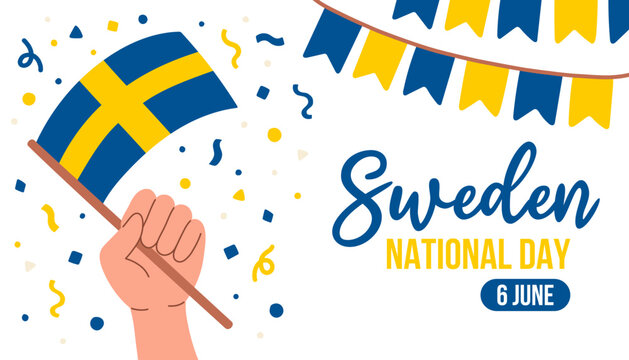 Sweden national day greeting card, banner with template text vector illustration. Sweden memorial holiday 6 of June