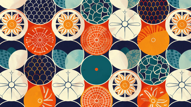 Repeating geometric pattern inspired by Japanese kimono fabrics in vibrant colors , Background, texture