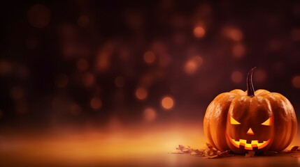 Fototapeta premium Halloween pumpkins on dark background with copy space. Generative AI.