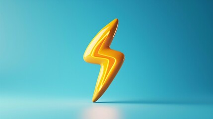 Bright yellow lightning bolt icon against a blue background symbolizing energy, power, and electricity for concepts and design elements.