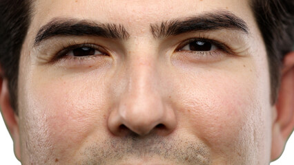 Obraz premium Man's eyes, close-up, on a white background