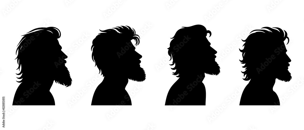 Wall mural bearded man side view profile silhouette black filled vector illustration icon