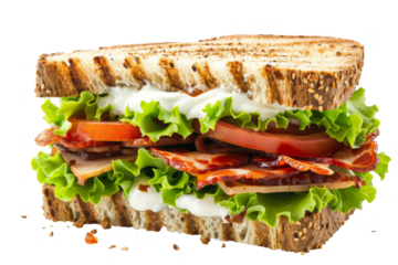 BLT sandwich, isolated on solid white background, PNG di-cut style, realistic photo style, object as model
