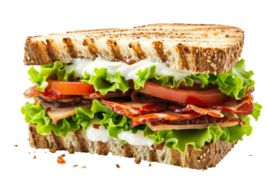 BLT sandwich, isolated on solid white background, PNG di-cut style, realistic photo style, object as model