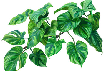 Vibrant green foliage of a tropical plant with large, heart-shaped leaves. Perfect for nature, botany, or greenery-themed designs.