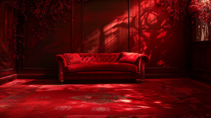 A red sofa in a room
