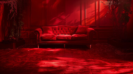  bright red sofa in a bright red room.
