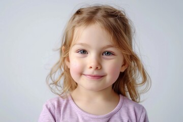 Fototapeta premium Portrait of beautiful little girl happy smiling on studio. Isolated white background