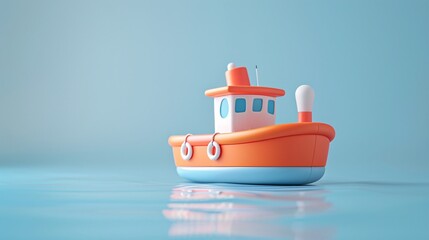 Colorful toy boat floating on a calm blue water background, representing fun, playtime, and simplicity.