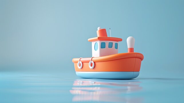 Colorful toy boat floating on a calm blue water background, representing fun, playtime, and simplicity.