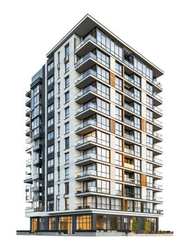 Fototapeta High-rise luxury apartment building at night on transparent background