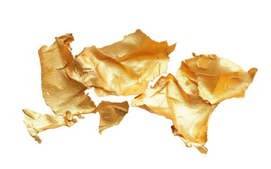 Naklejka premium Gold foil leaf textured sheet isolated on transparency
