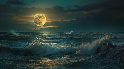 Fototapeta premium full moon on sea to night