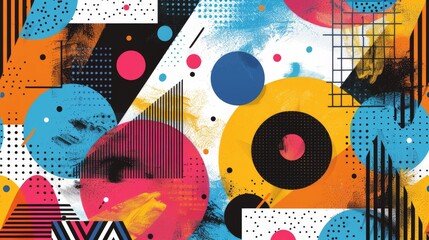 Create modern pattern art with colorful geometric designs. Utilize vibrant hues and clean lines to produce eye-catching visuals that bring a playful and energetic vibe to any project, emphasizing the