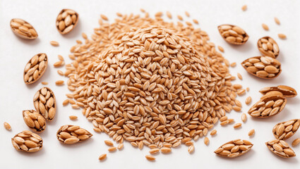  wheat grains on white background