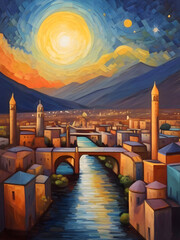 Tajikistan Cubism Country Landscape Illustration Art	