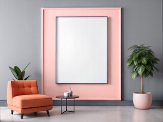 mock up poster frame in modern interior background, living room, Contemporary style, 3D render, 3D illustration