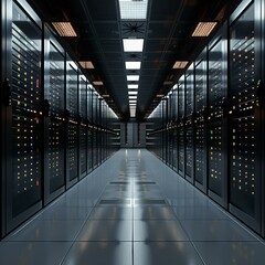 Fototapeta premium Server room with rows of server racks