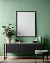 mock up poster frame in modern interior background, living room, Contemporary style, 3D render, 3D illustration